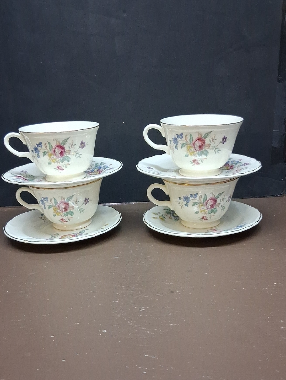 Vintage Edwin M Knowles "Winslow" pattern teacups and saucers- 8 pc.